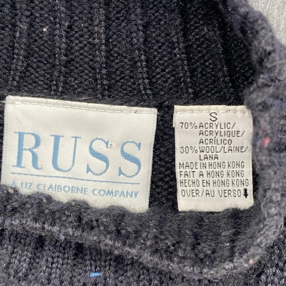 Vintage Russ Sweater Womens Small Blue Fair Isle Mock Neck Cable Knit Pullover - Picture 4 of 8